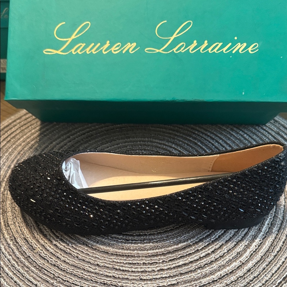 2/$25 Lauren Lorraine girls  Glittery Black Ballet Flats size 3 NEW IN BOX